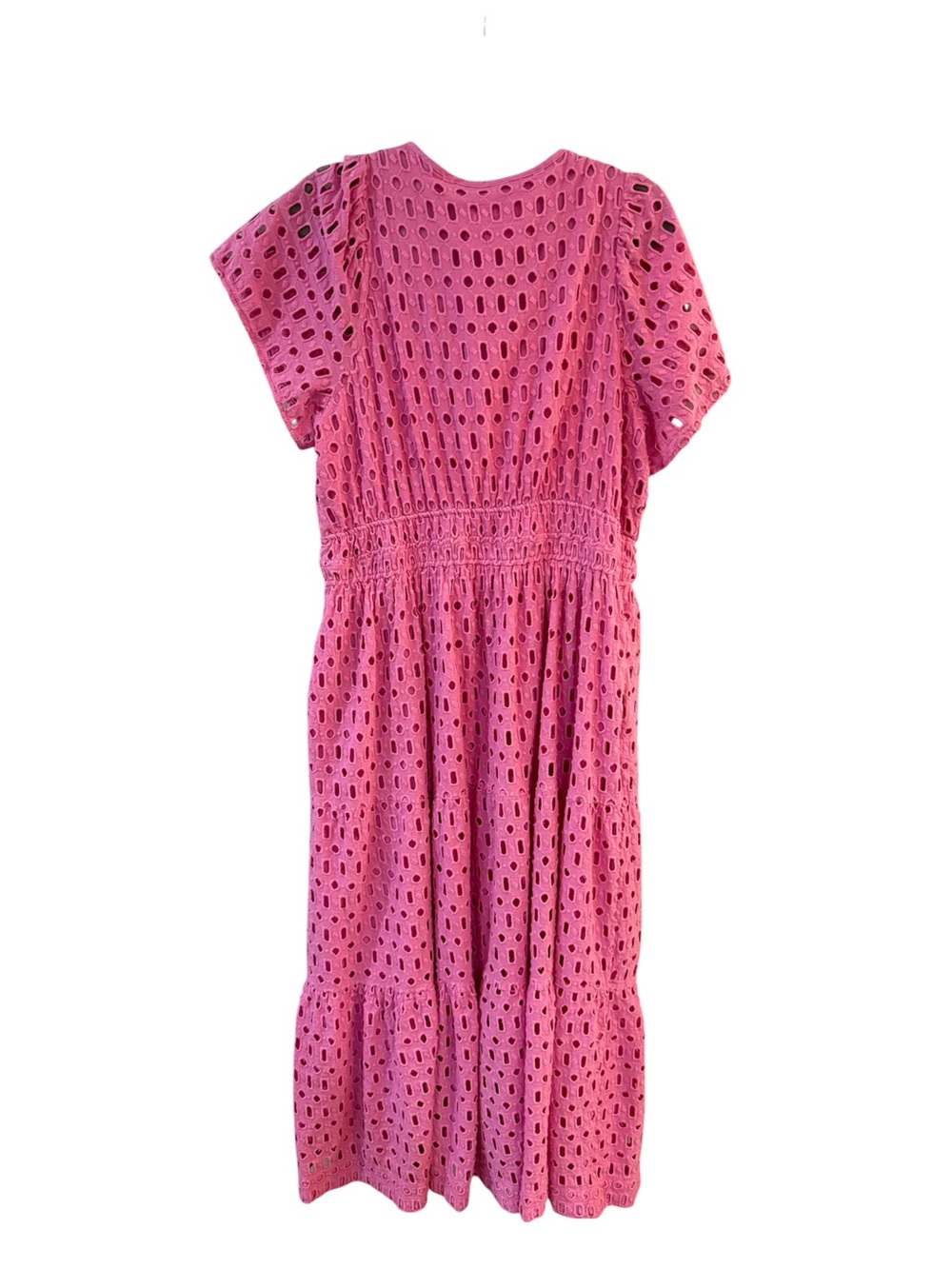 Anthropologie Somerset Pink Eyelet Maxi Summer Smocked Tiered cotton Dress 1X - Picture 4 of 6